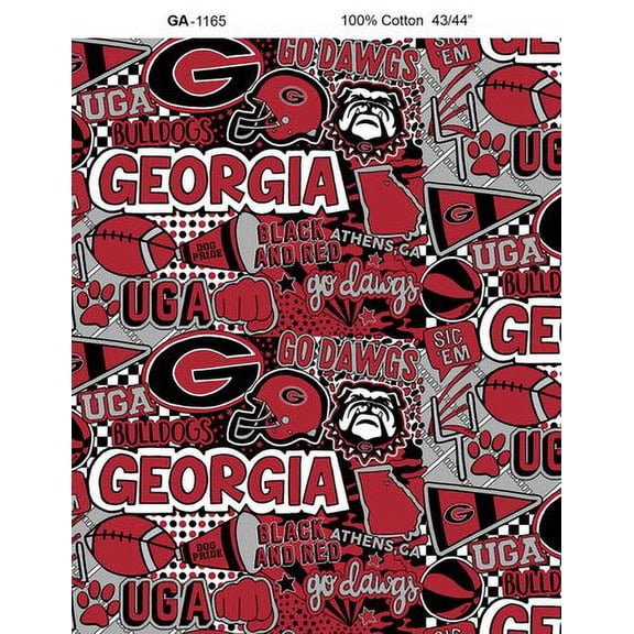 University of Georgia Bulldogs Tide Pop Art Graffiti Print Cotton Fabric-Sold by the yard