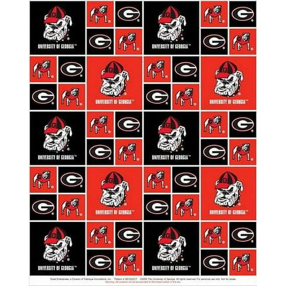 University of Georgia Fabric Fine Cotton Classic Geometric Design-Sold by the Yard