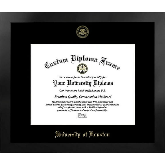 University of Houston 14w x 11h Manhattan Black Single Mat Gold Embossed Diploma Frame with Bonus Campus Images Lithograph (value savings at $59)
