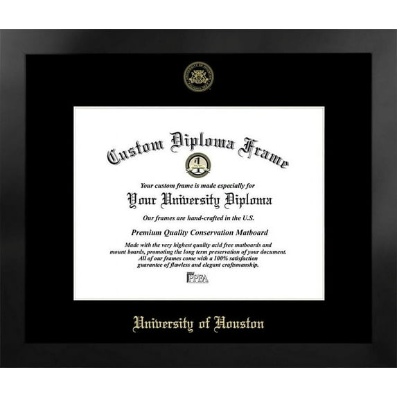 University of Houston 14w x 11h Manhattan Black Single Mat Gold Embossed Diploma Frame with Bonus Campus Images Lithograph (value savings at $59)