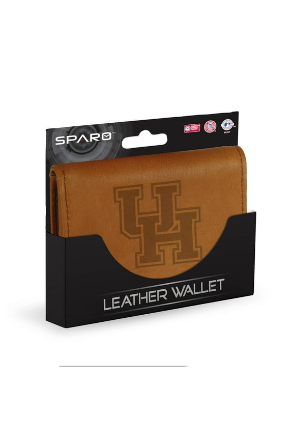 University of Houston Embossed Brown Leather Trifold Wallet