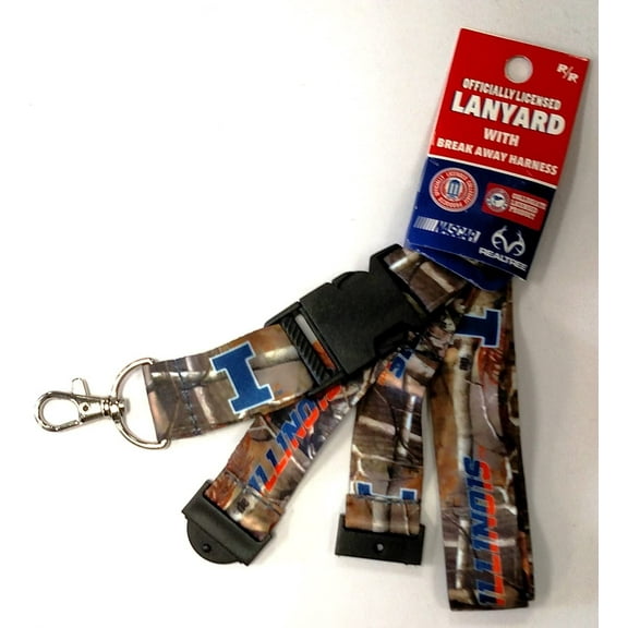 University of Illinois Fighting Illini Camo Lanyard Keychain Double Sided Breakaway Safety Design Adult 18 Inch