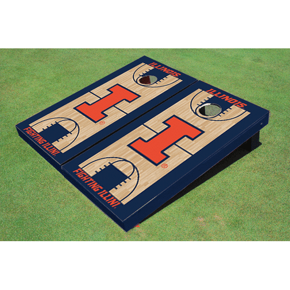 University of Illinois Matching Navy Basketball Court Custom Cornhole Board