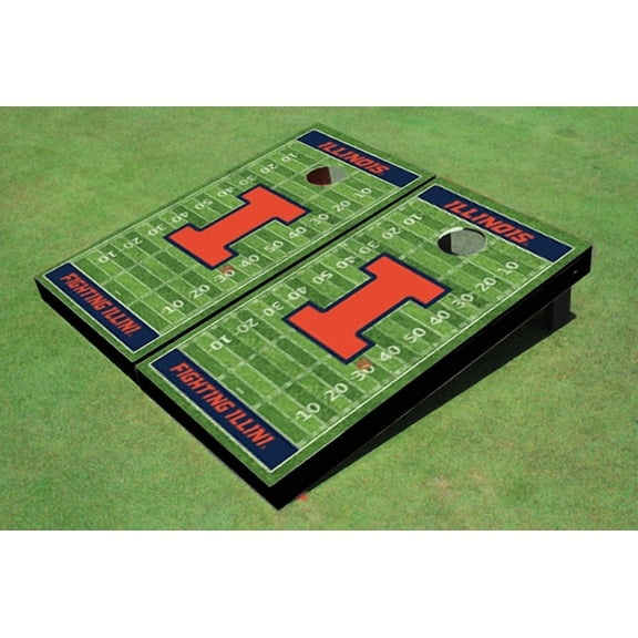 University of Illinois Navy Matching Football Field Custom Cornhole Boards