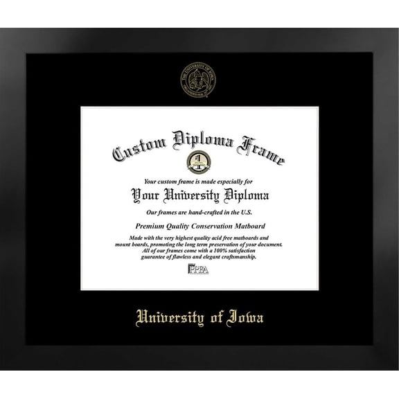 University of Iowa 11w x 8.5h Manhattan Black Single Mat Gold Embossed Diploma Frame with Bonus Campus Images Lithograph (value savings at $59)