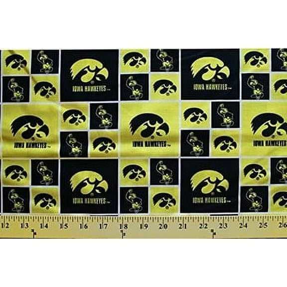 University of Iowa Fabric Fine Cotton Classic Geometric Design-Sold by the Yard