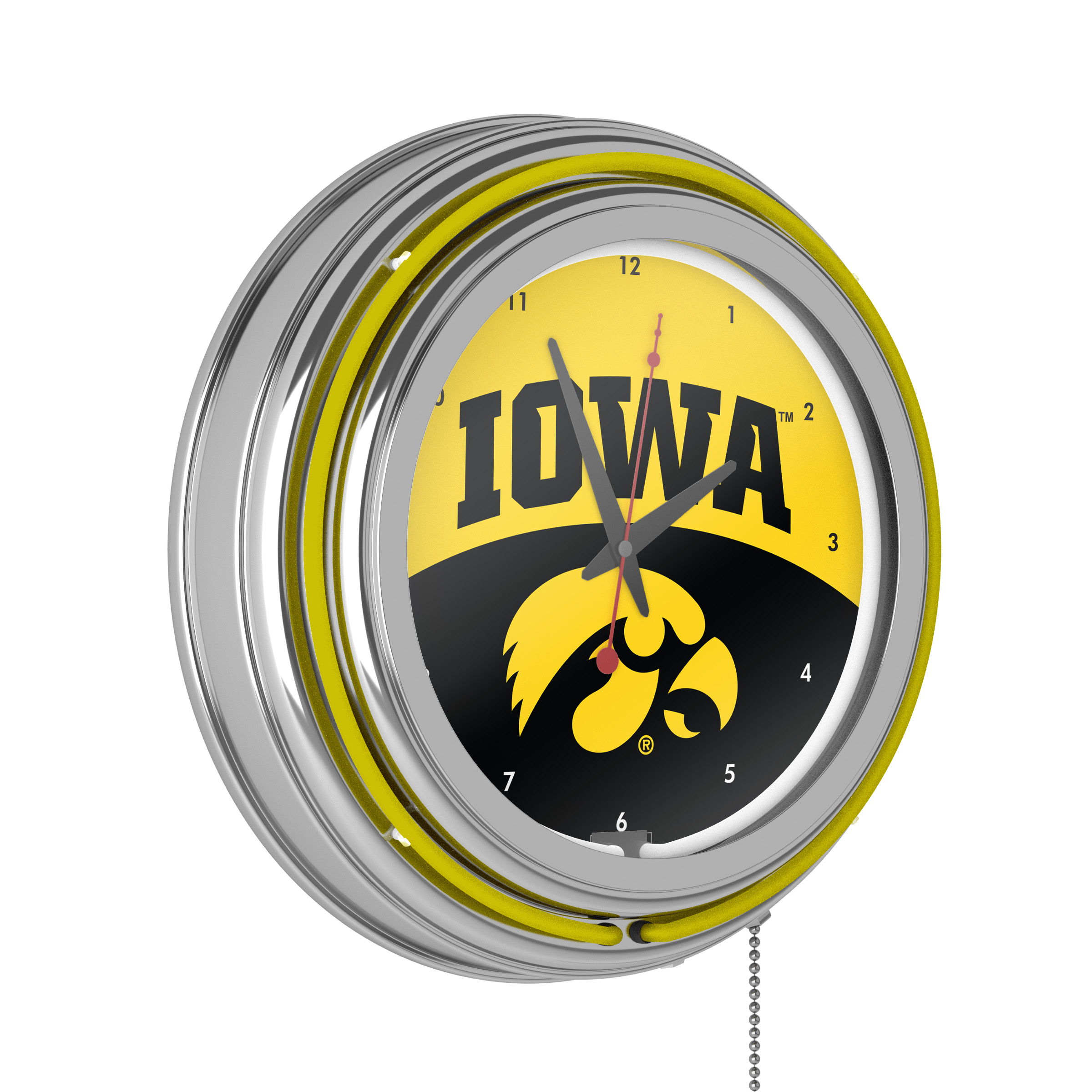 University of Iowa Logo Retro Neon Analog Wall Clock with Pull Chain