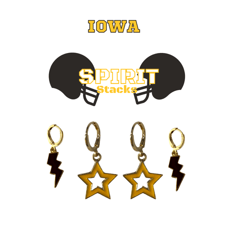 University of Iowa Spirit Stack black mini enamel bolts and golden yellow statement open starboys