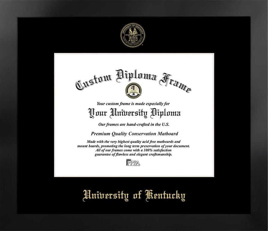 University of Kentucky 11w x 8.5h Manhattan Black Single Mat Gold Embossed Diploma Frame with Bonus Campus Images Lithograph (value savings at $59)