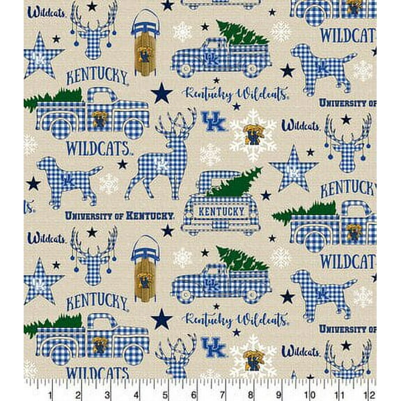 University of Kentucky Cotton Fabric with Christmas Design-LIMITED EDITION-Sold by the Yard
