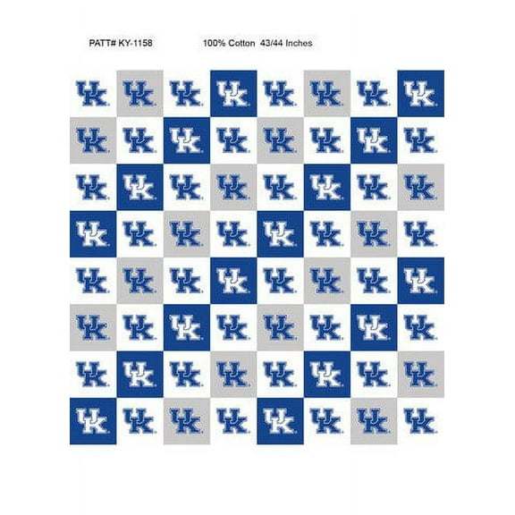 University of Kentucky Cotton Fabric with Collegiate Check Pattern-Sold by the Yard