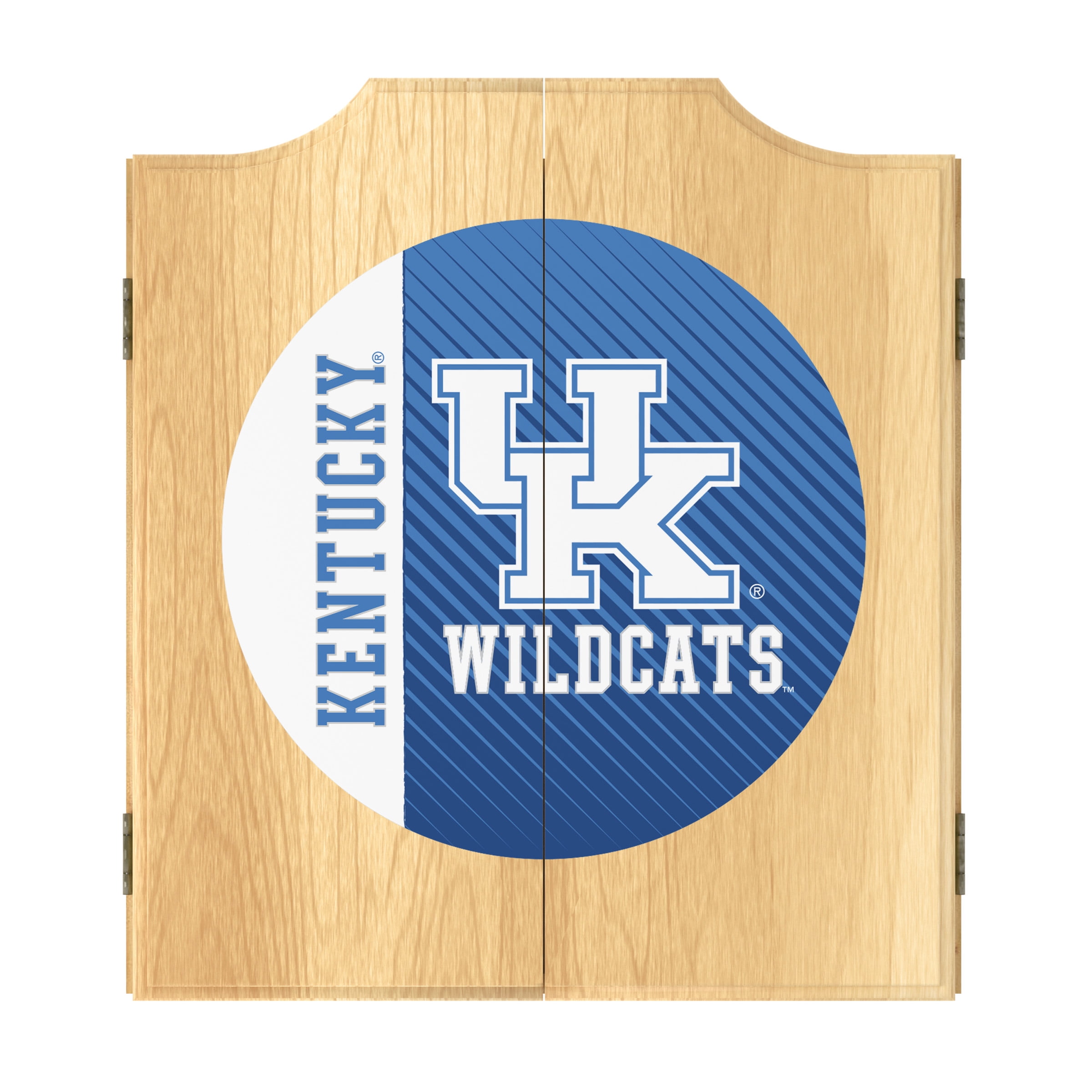 University of Kentucky Text Dart Board Cabinet Set with 6 Steel Tip Darts