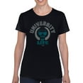 thumbnail image 1 of University of Life - Dark Emoji College Style Graphic Women's T-shirt, 1 of 4