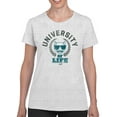 thumbnail image 1 of University of Life - Dark Emoji College Style Graphic Women's T-shirt, 1 of 4