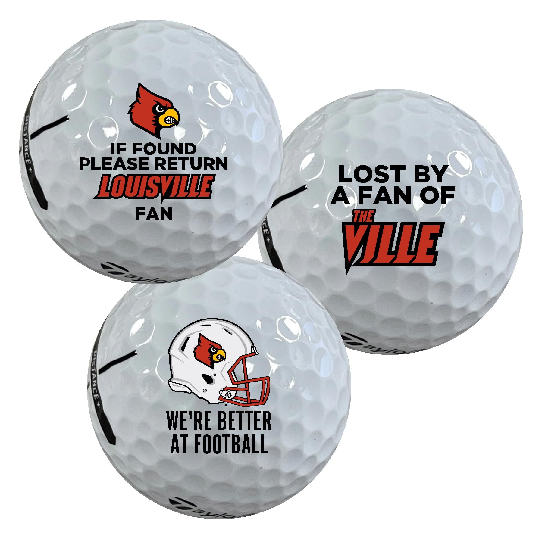 University of Louisville Cardinals Edition Funny Officially Licensed NCAA Taylormade Distance+ Golf Balls 12-Pack (Dozen)