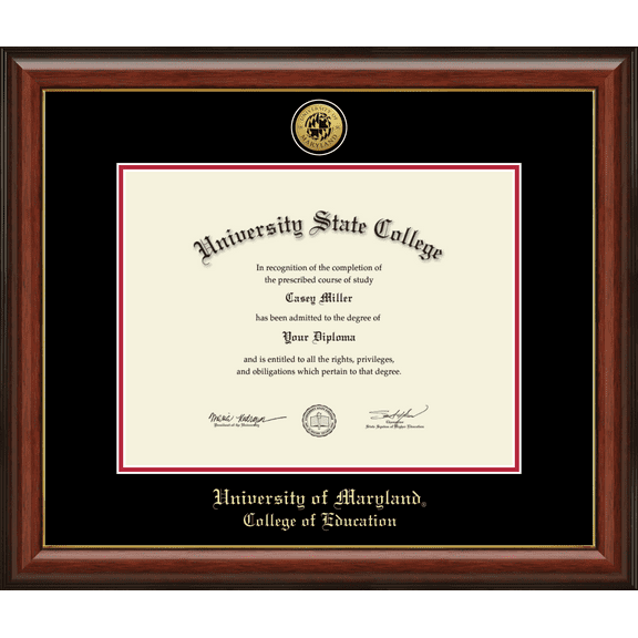 University of Maryland, College Park College of Education Diploma Frame, Document Size 17" x 13"