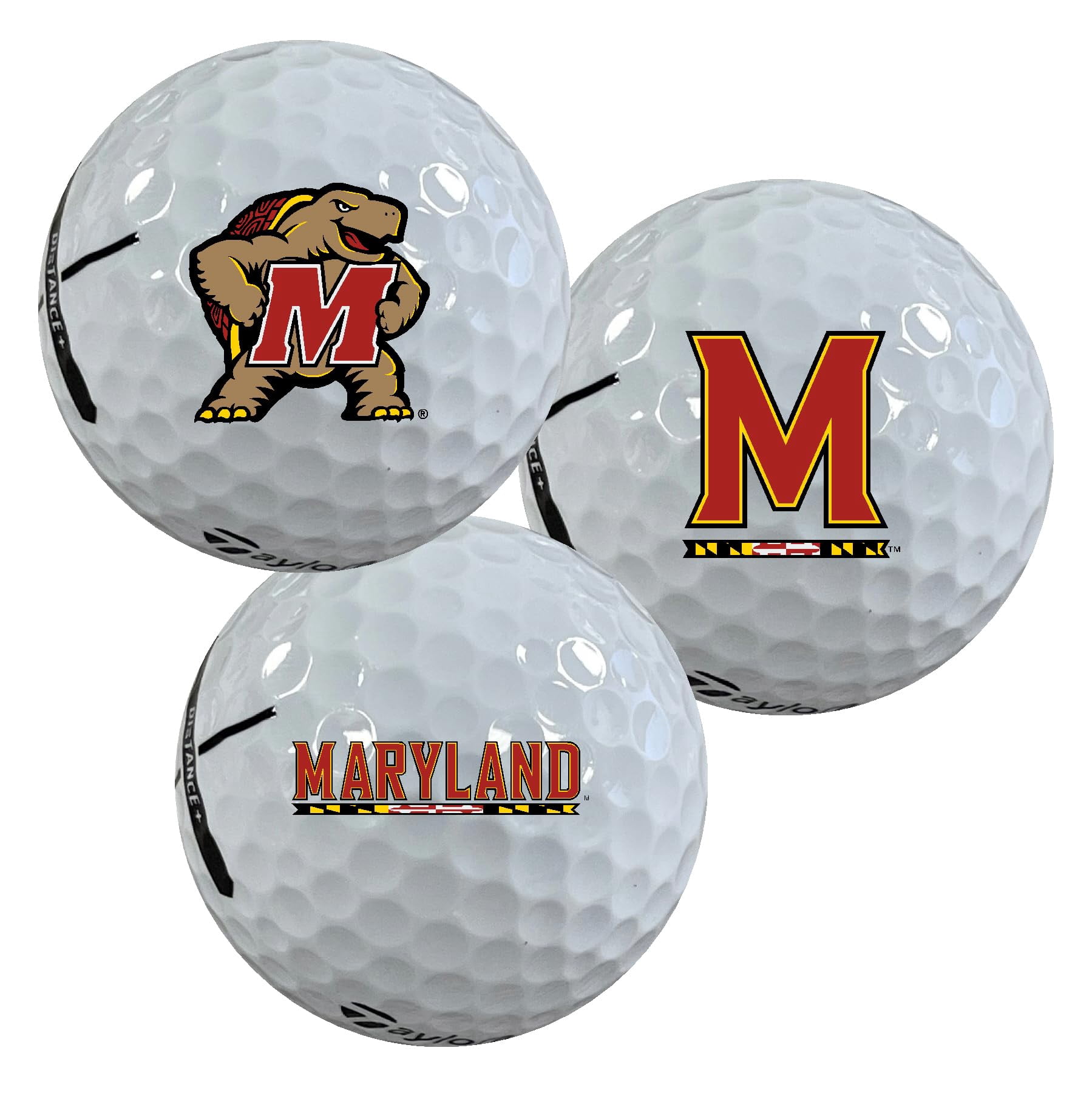University of Maryland Terrapins Logo Edition Officially Licensed NCAA Taylormade Distance+ Golf Balls 12-Pack (Dozen)
