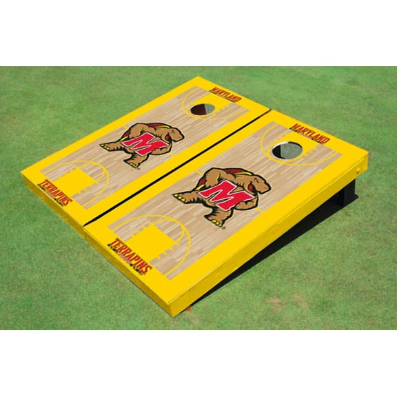University of Maryland Yellow Matching Basketball Court Custom Cornhole Board