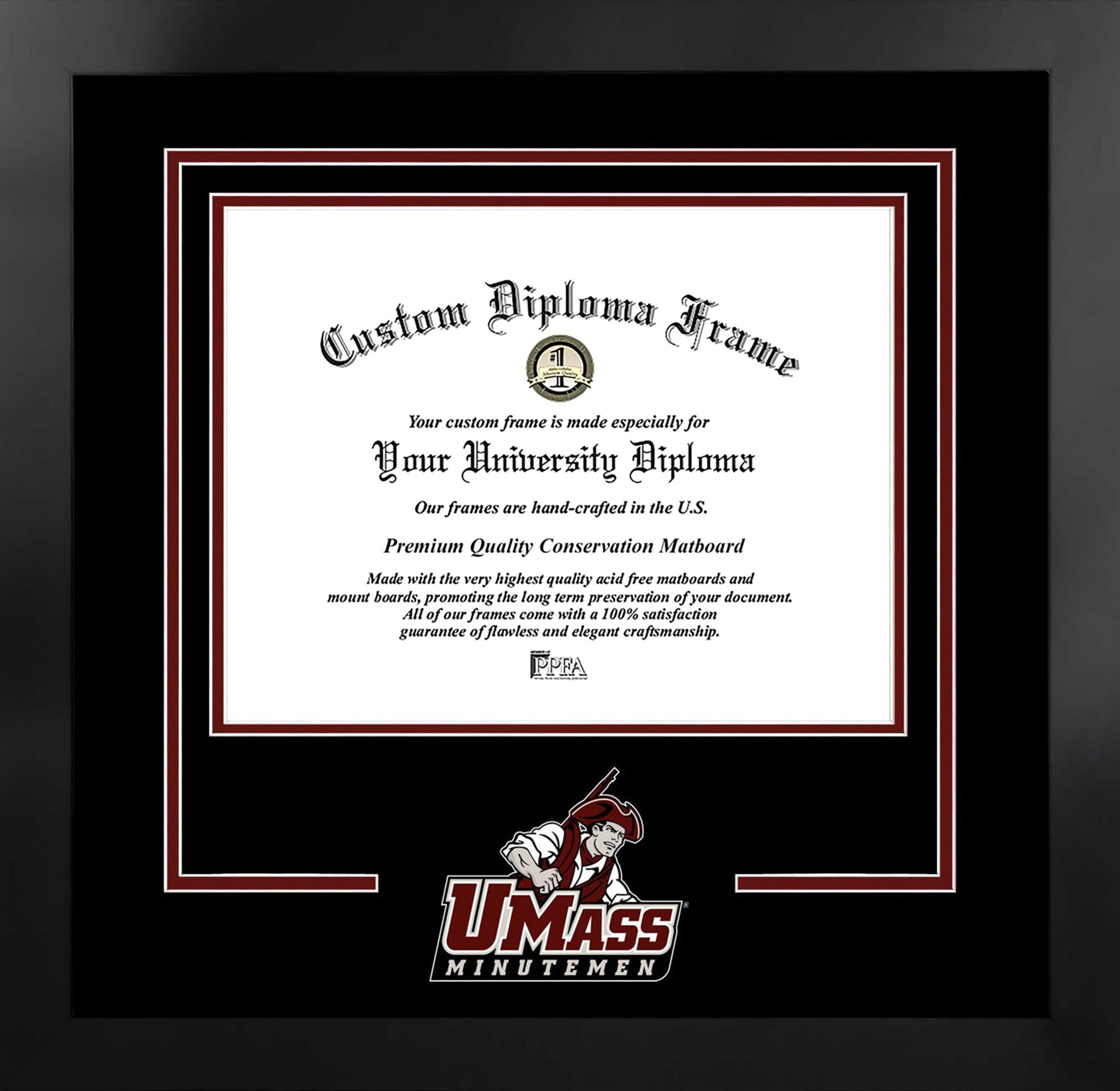 University of Massachusetts 11w x 8.5h Spirit Diploma Manhattan Black Frame with Bonus Campus Images Lithograph (value savings $59)
