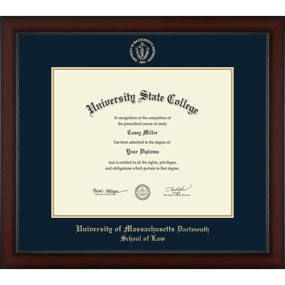 University of Massachusetts Dartmouth School of Law Diploma Frame, Document Size 17" x 14"