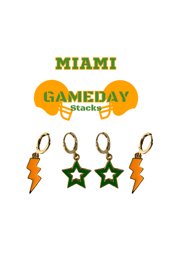 University of Miami Spirit Earring Stack For Hurricanes Game Day green | orange