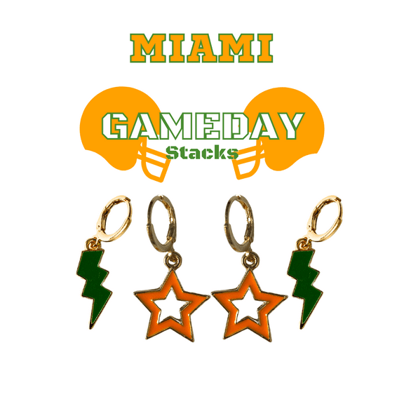 University of Miami Spirit Earring Stack For Hurricanes Game Day orange | green