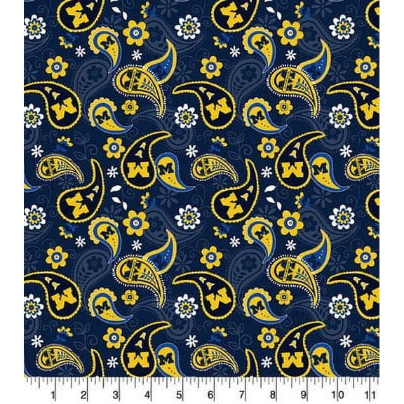 University of Michigan Wolverines Paisely Cotton Fabric-Sold by the Yard