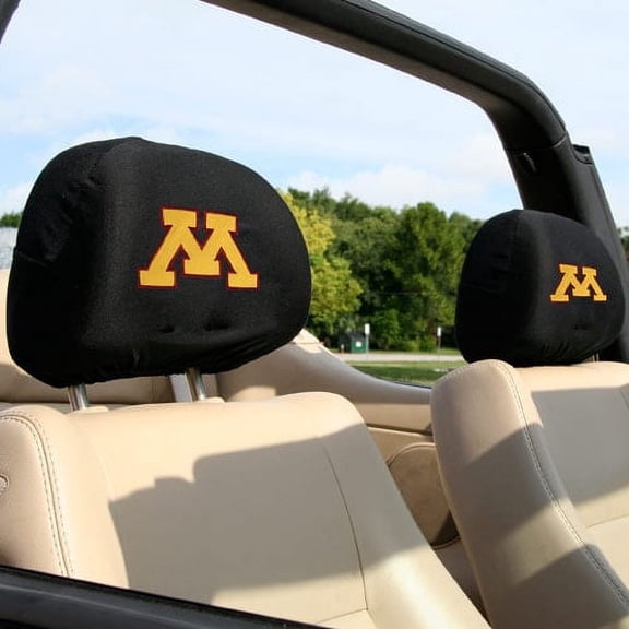 University of Minnesota Gophers Pair of Premium Auto Head Rest Covers, Embroidered, Black Elastic, 14x10 Inch