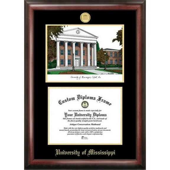 University of Mississippi 8.5" x 11" Gold Embossed Diploma Frame with Campus Images Lithograph