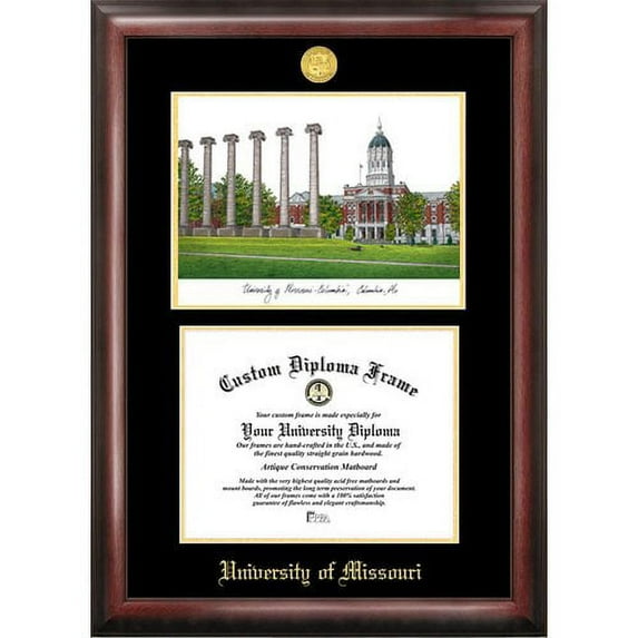 University of Missouri 11" x 8.5" Gold Embossed Diploma Frame with Campus Images Lithograph