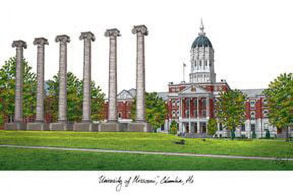 University of Missouri 8.5w x 11h Manhattan Black Single Mat Gold Embossed Diploma Frame with Bonus Campus Images Lithograph (value savings at $59)