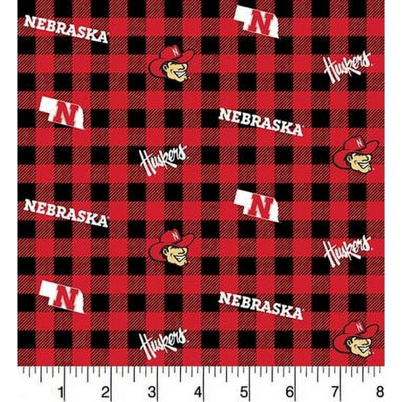 University of Nebraska Cotton Fabric-Sold by the Yard-Buffalo Plaid Design