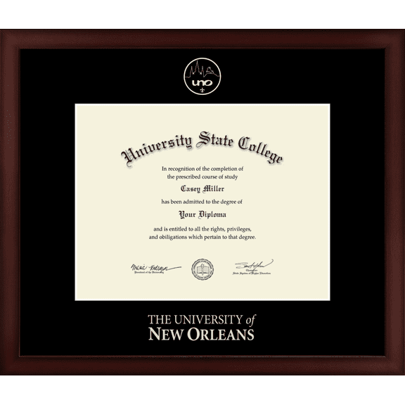 University of New Orleans Diploma Frame, Document Size 11" x 8.5"