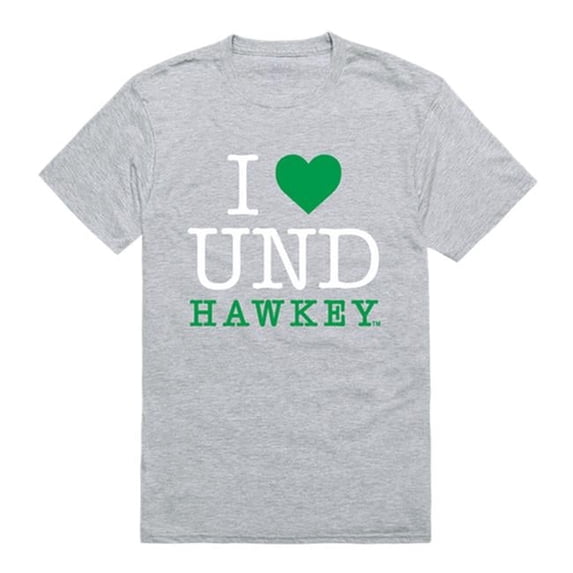University of North Dakota I Love T-Shirt, Heather Grey - 2XL