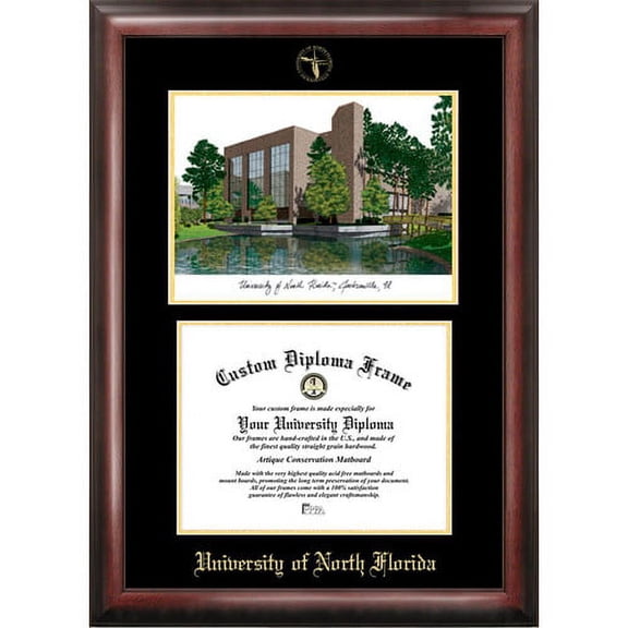 University of North Florida 8.5" x 11" Gold Embossed Diploma Frame with Campus Images Lithograph