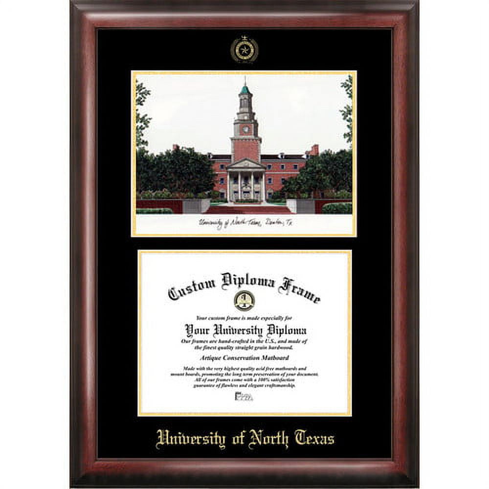 University of North Texas 11" x 14" Gold Embossed Diploma Frame with Campus Images Lithograph