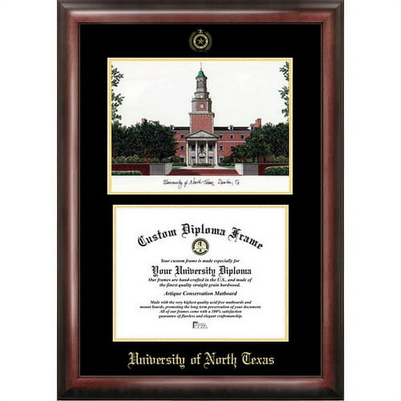University of North Texas 11" x 14" Gold Embossed Diploma Frame with Campus Images Lithograph