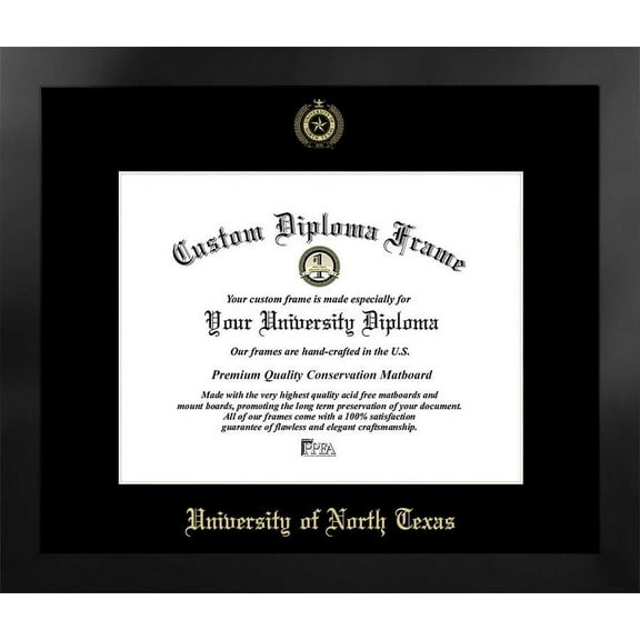 University of North Texas 14w x 11h Manhattan Black Single Mat Gold Embossed Diploma Frame with Bonus Campus Images Lithograph (value savings at $59)
