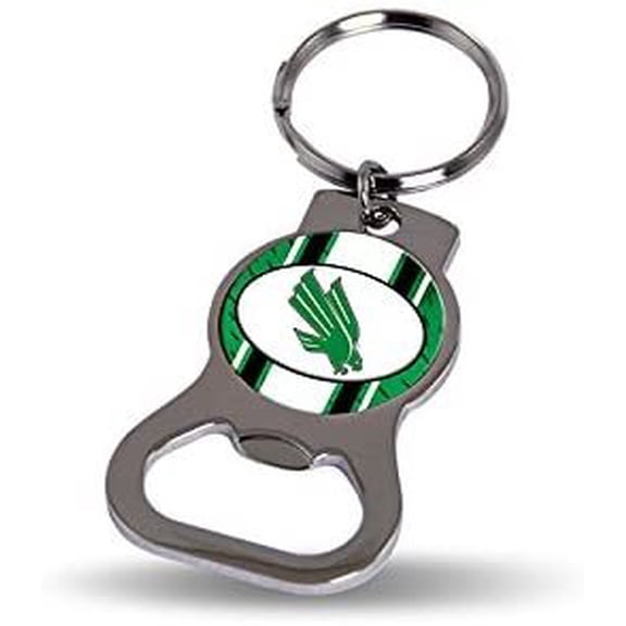University of North Texas Mean Green Premium Solid Metal Bottle Opener Keychain, Silver Key Ring, Team Logo