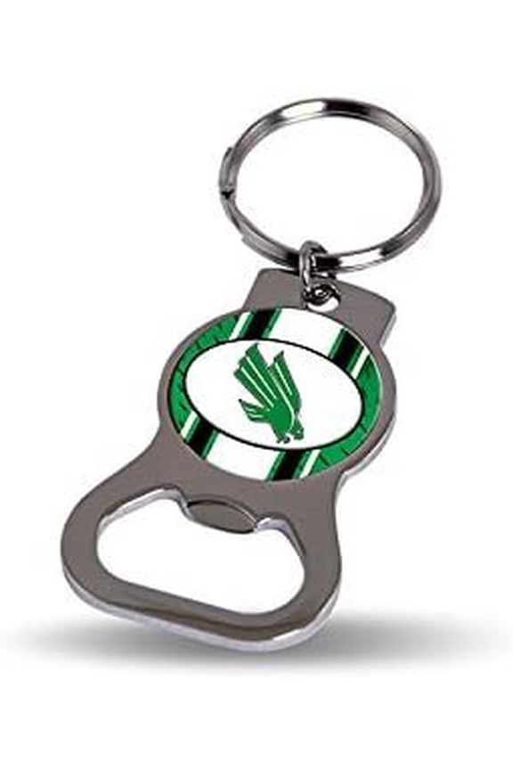 University of North Texas Mean Green Premium Solid Metal Bottle Opener Keychain, Silver Key Ring, Team Logo