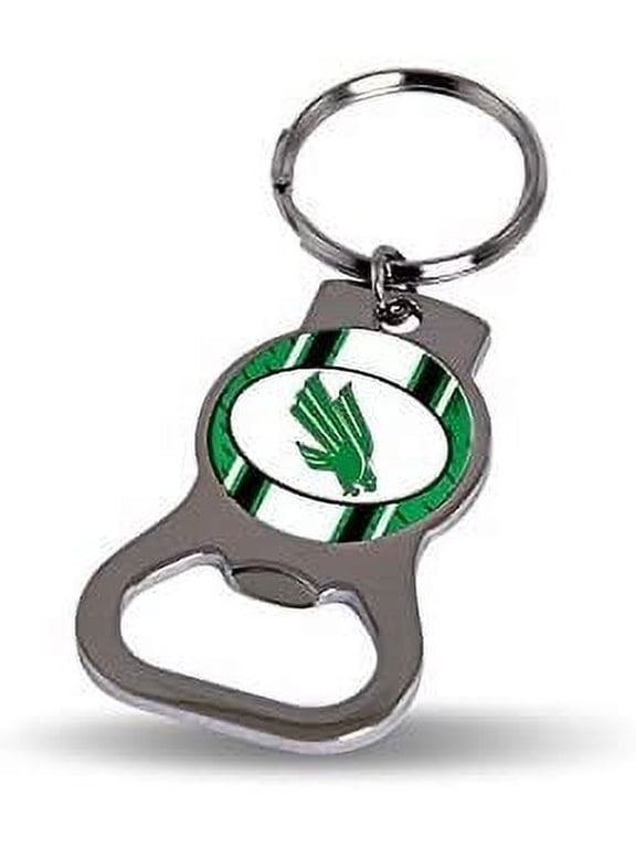 University of North Texas Mean Green Premium Solid Metal Bottle Opener Keychain, Silver Key Ring, Team Logo