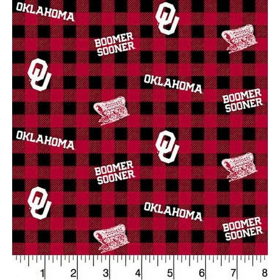 University of Oklahoma Cotton Fabric-Sold by the Yard-Buffalo Plaid Design