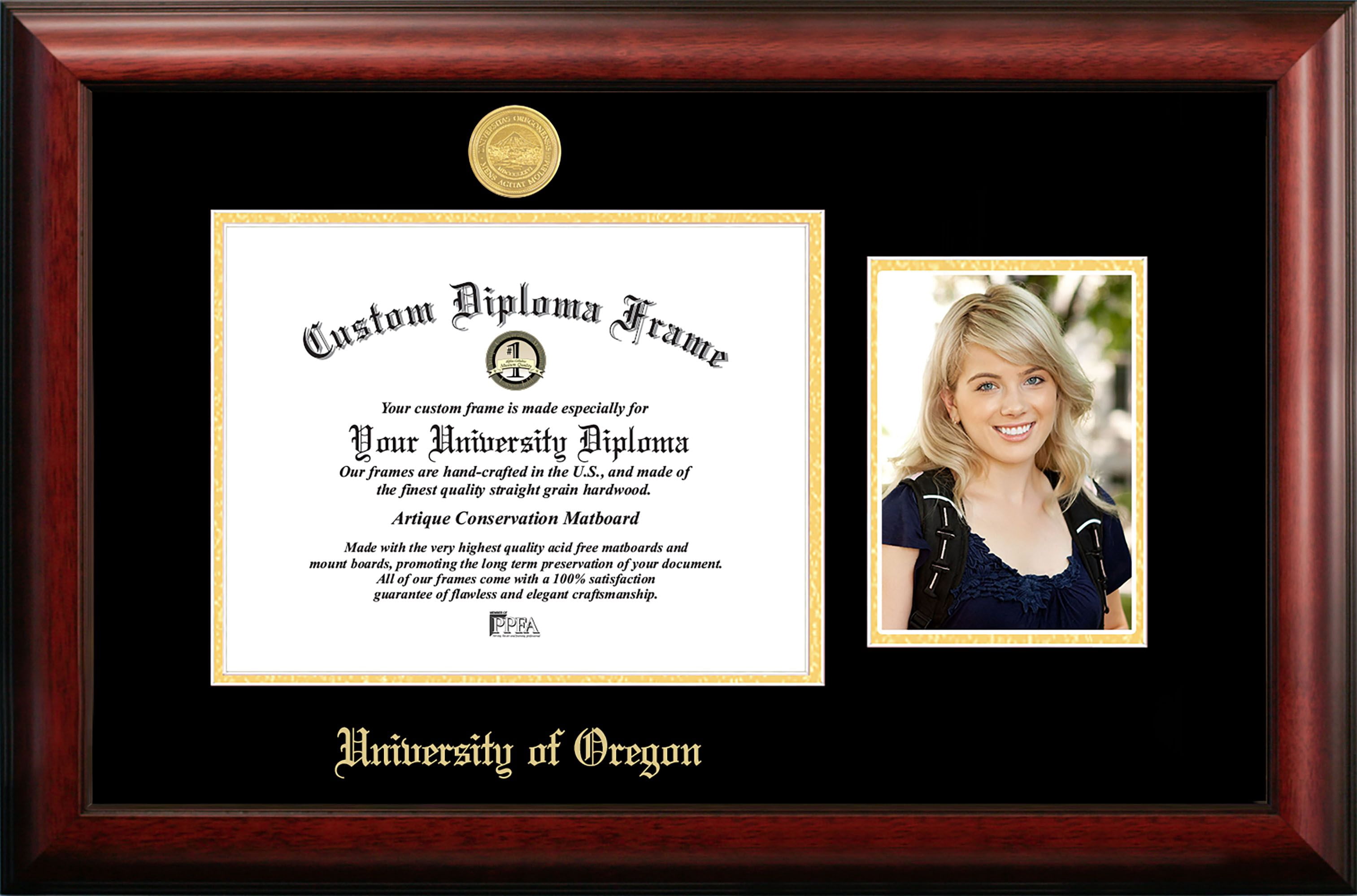 University of Oregon 11w x 8.5h Gold Embossed Diploma Frame with 5 x7 Portrait