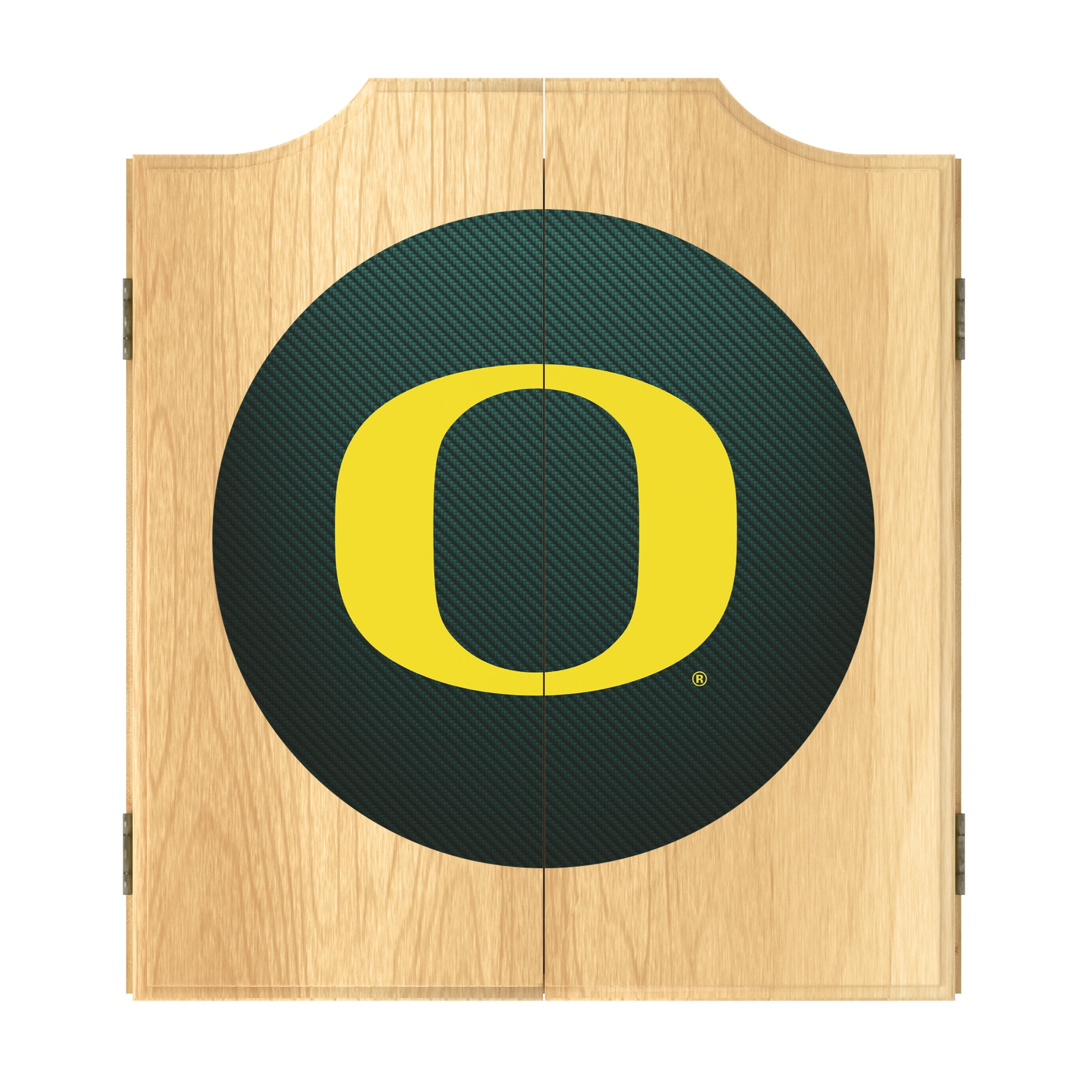University of Oregon Carbon Fiber Dart Board Cabinet Set with 6 Steel Tip Darts