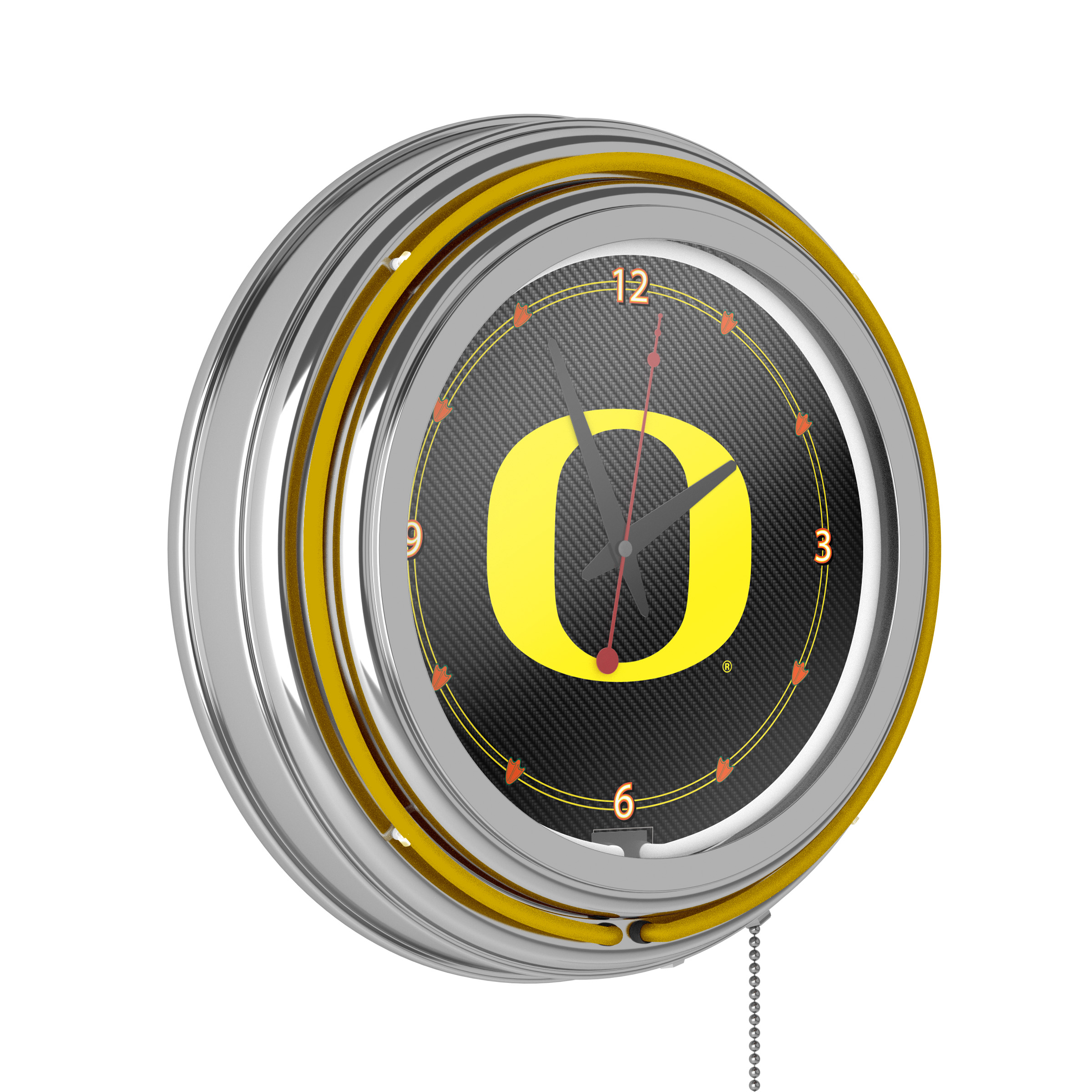 University of Oregon Chrome Double Rung Neon Clock - Carbon Fiber - image 1 of 6