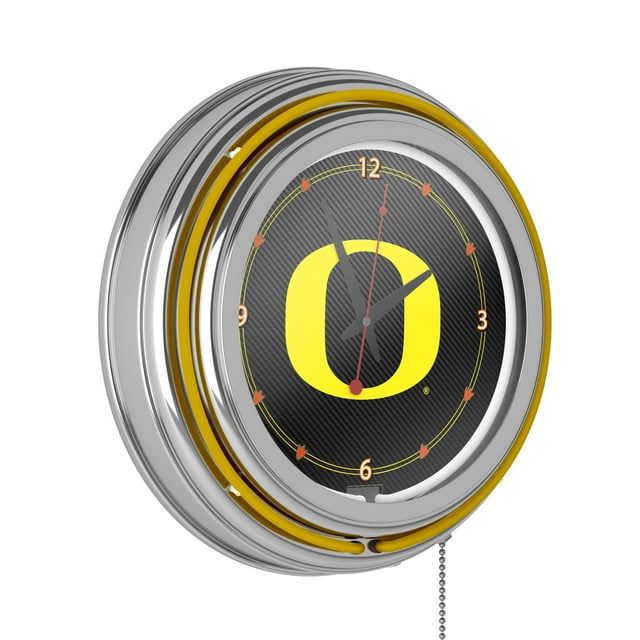 University of Oregon Chrome Double Rung Neon Clock - Carbon Fiber