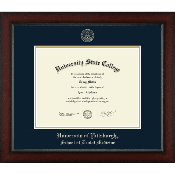 University of Pittsburgh School of Dental Medicine Diploma Frame, Document Size 11" x 8.5"