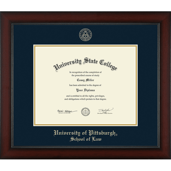 University of Pittsburgh School of Law Diploma Frame, Document Size 11" x 8.5"