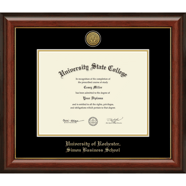 University of Rochester Simon Business School Diploma Frame, Document Size 11" x 8.5"