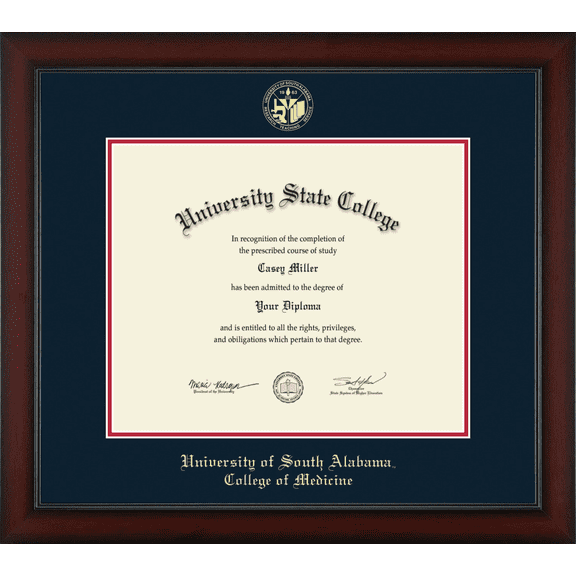 University of South Alabama College of Medicine Diploma Frame, Document Size 17" x 14"